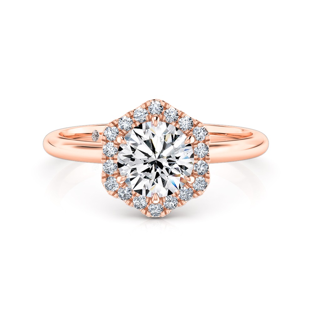 Round Cut Halo Diamond Engagement Ring 18K Rose Gold