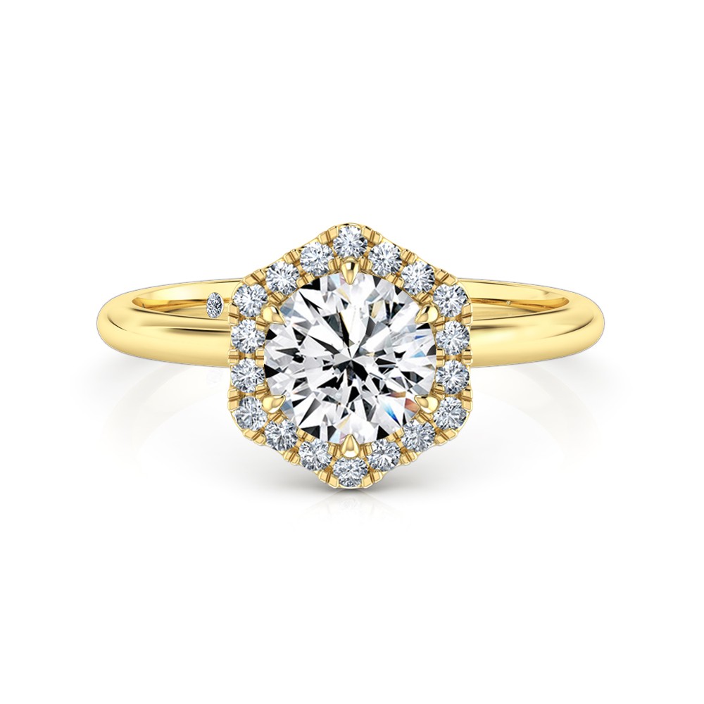 Round Cut Halo Diamond Engagement Ring 18K Yellow Gold