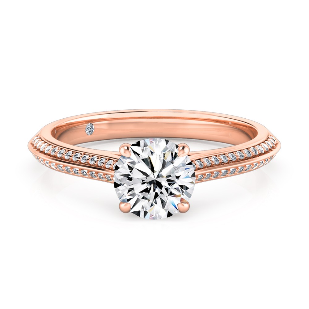 Round Cut Diamond Band Diamond Engagement Ring 18K Rose Gold