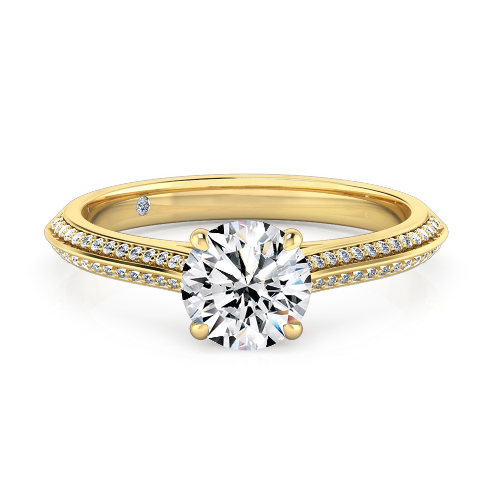 Round Cut Diamond Band Diamond Engagement Ring 18K Yellow Gold