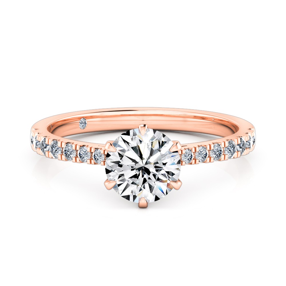 Round Cut Diamond Band Diamond Engagement Ring 18K Rose Gold