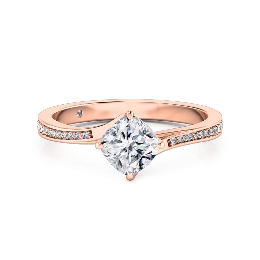 Cushion Cut Diamond Band Diamond Engagement Ring 18K Rose Gold