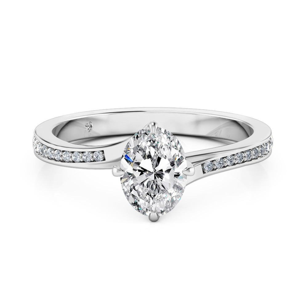 Oval Cut Diamond Band Diamond Engagement Ring 18K White Gold