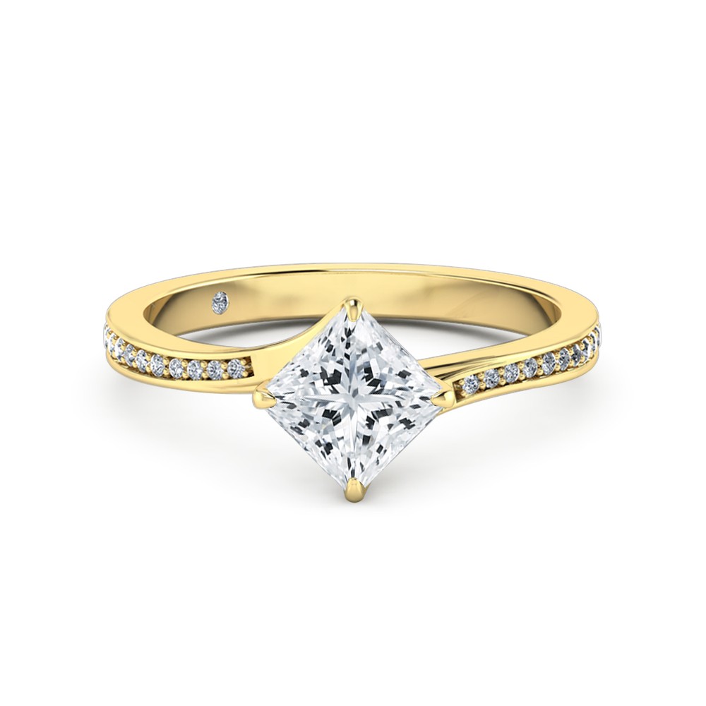 Princess Cut Diamond Band Diamond Engagement Ring 18K Yellow Gold