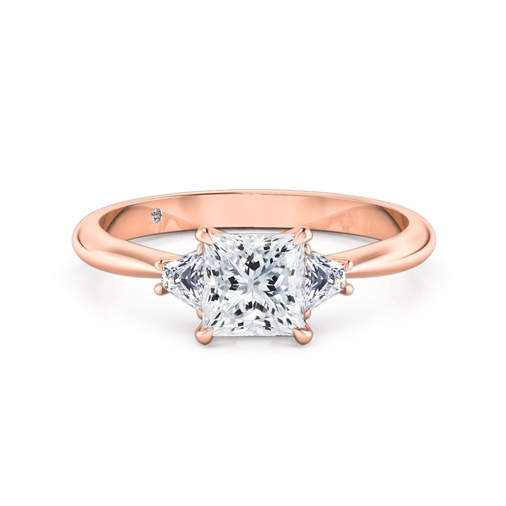 Princess Cut Trilogy Diamond Engagement Ring 18K Rose Gold