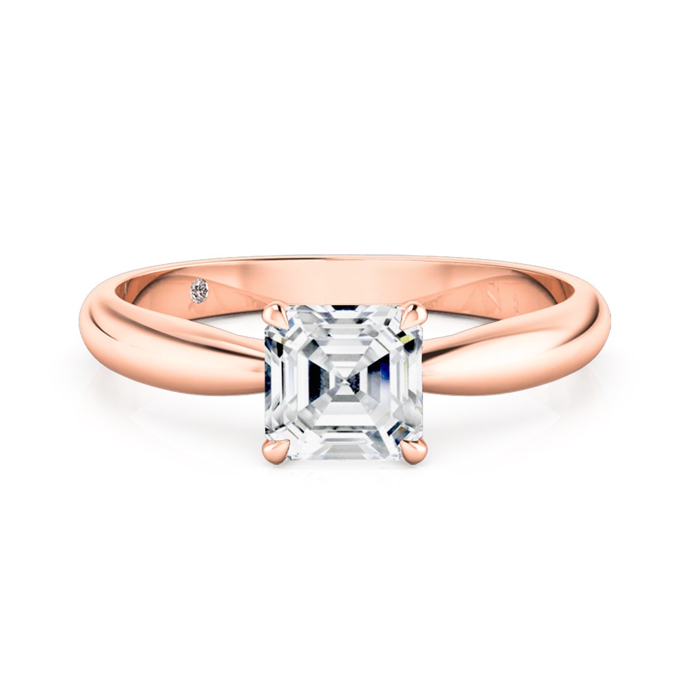 Asscher Cut Solitaire Diamond Engagement Ring 18K Rose Gold