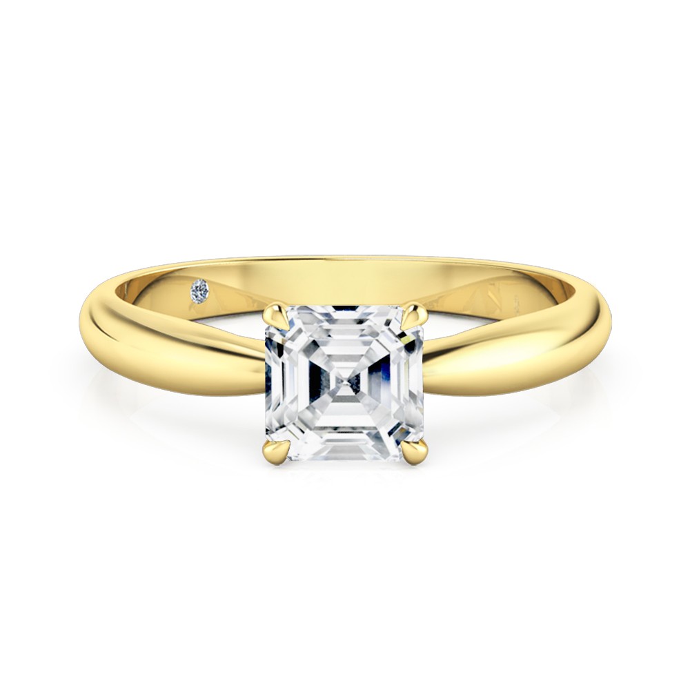 Asscher Cut Solitaire Diamond Engagement Ring 18K Yellow Gold