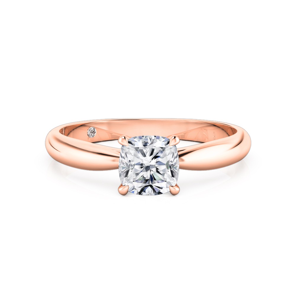 Cushion Cut Solitaire Diamond Engagement Ring 18K Rose Gold