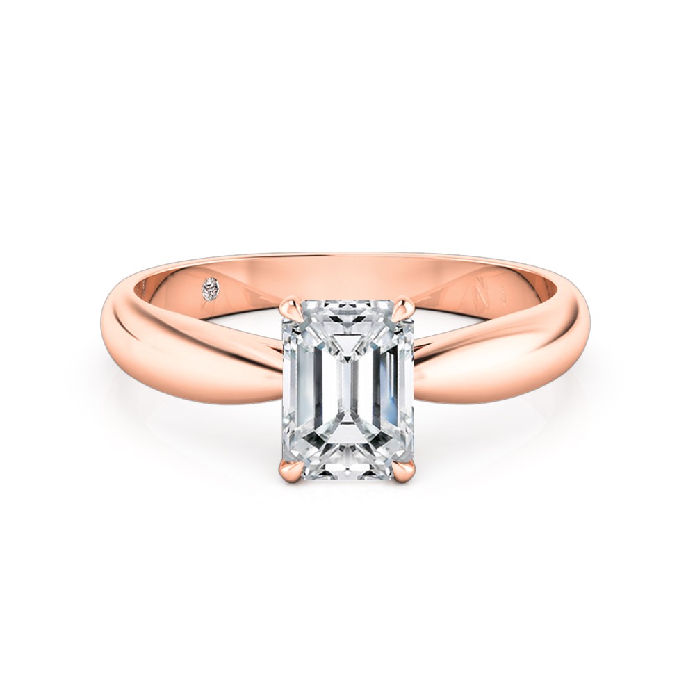 Emerald Cut Solitaire Diamond Engagement Ring 18K Rose Gold