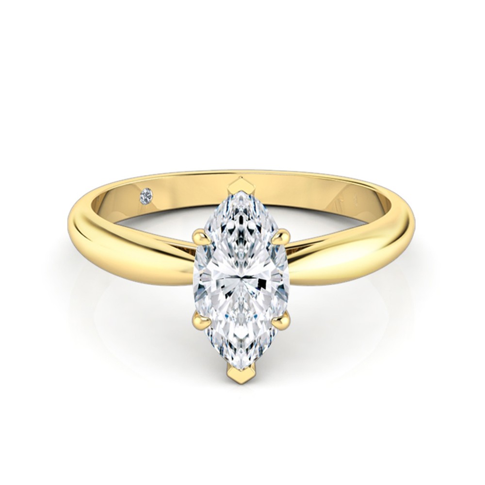 Marquise Cut Solitaire Diamond Engagement Ring 18K Yellow Gold