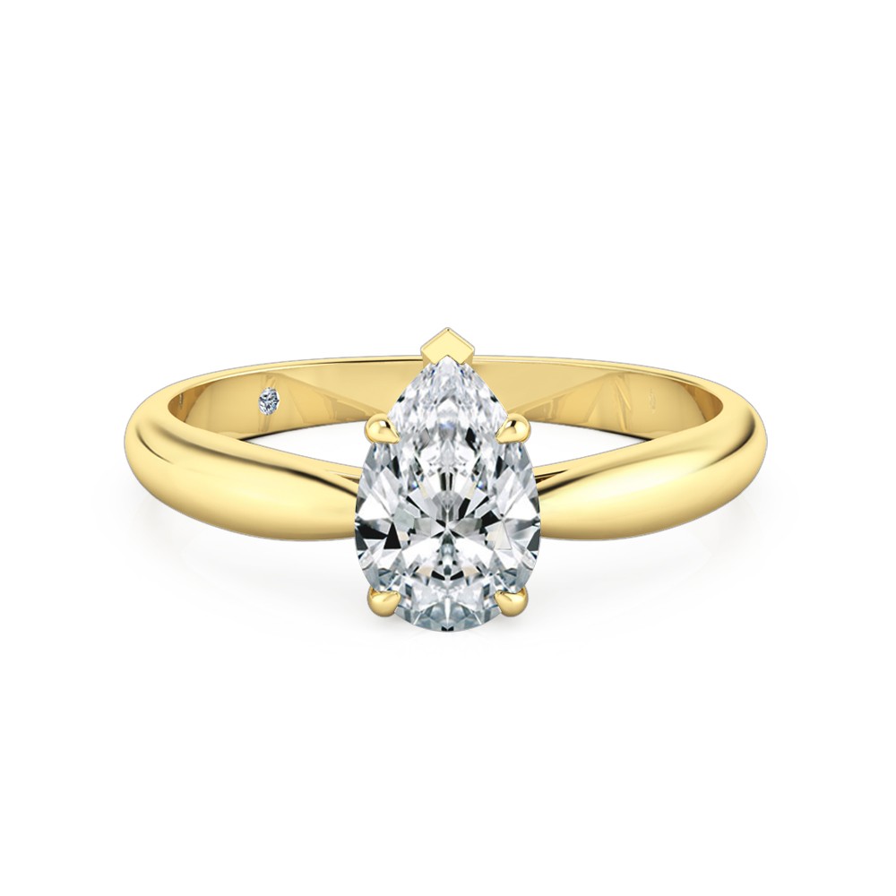 Pear Cut Solitaire Diamond Engagement Ring 18K Yellow Gold