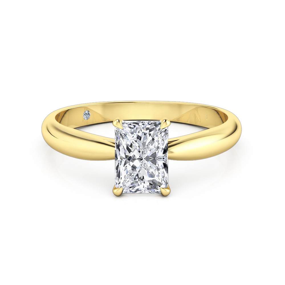 Radiant Cut Solitaire Diamond Engagement Ring 18K Yellow Gold