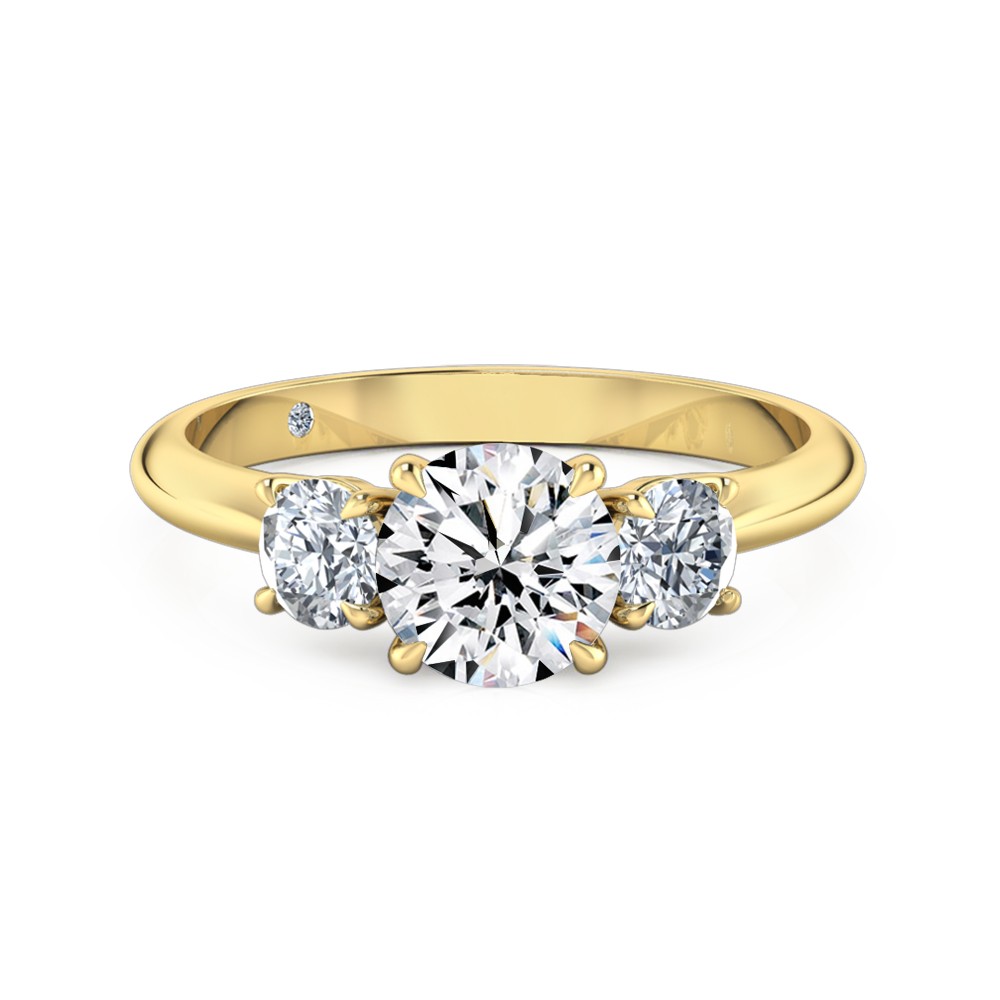 Round Cut Trilogy Diamond Engagement Ring 18K Yellow Gold