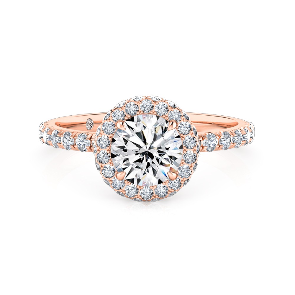 Round Cut Halo Diamond Engagement Ring 18K Rose Gold