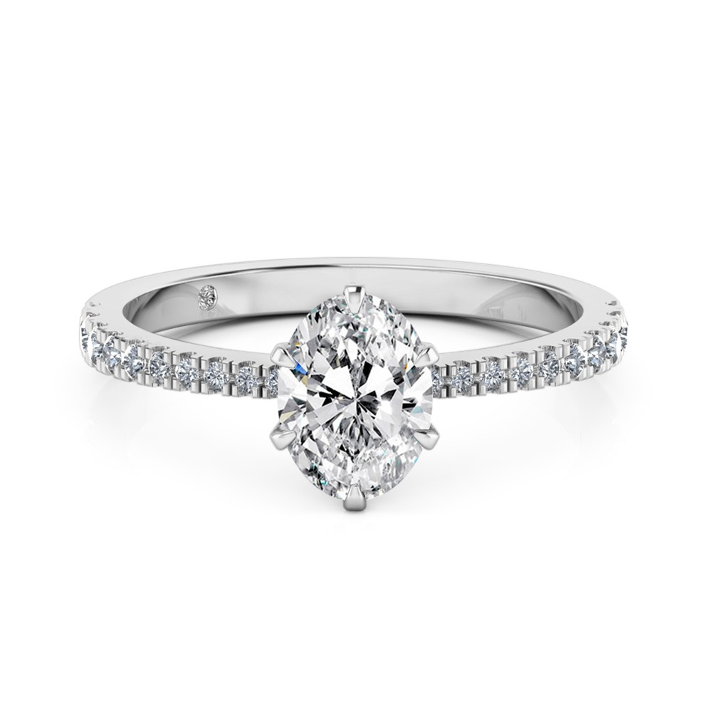 Oval Cut Diamond Band Diamond Engagement Ring 18K White Gold