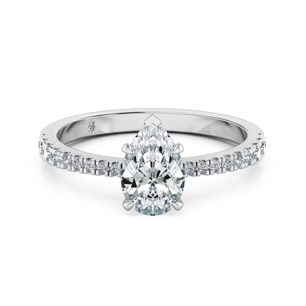 Pear Cut Diamond Band Diamond Engagement Ring 18K White Gold