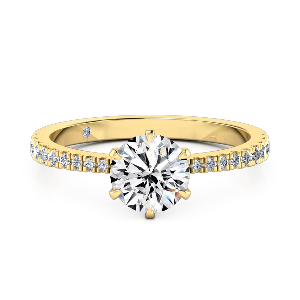 Round Cut Diamond Band Diamond Engagement Ring 18K Yellow Gold