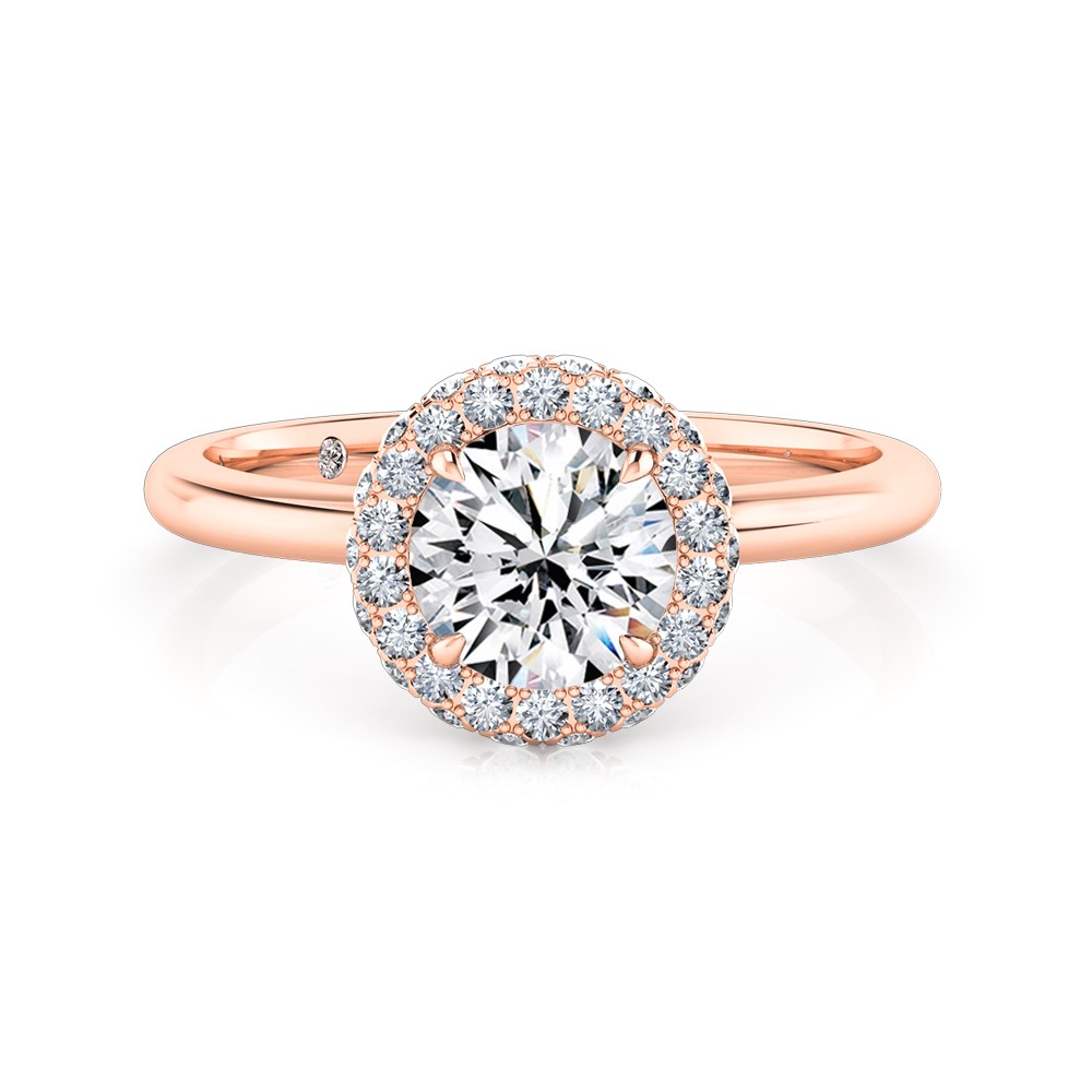 Round Cut Halo Diamond Engagement Ring 18K Rose Gold