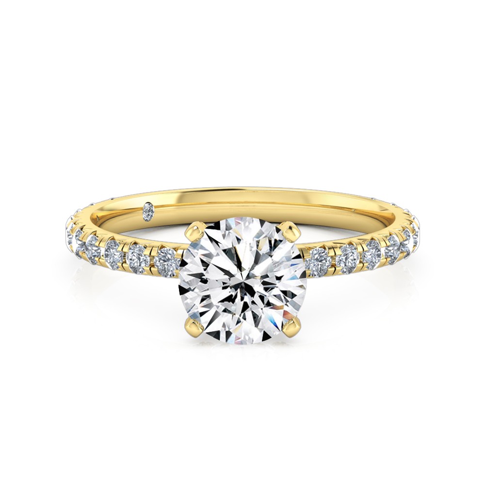 Round Cut Diamond Band Diamond Engagement Ring 18K Yellow Gold