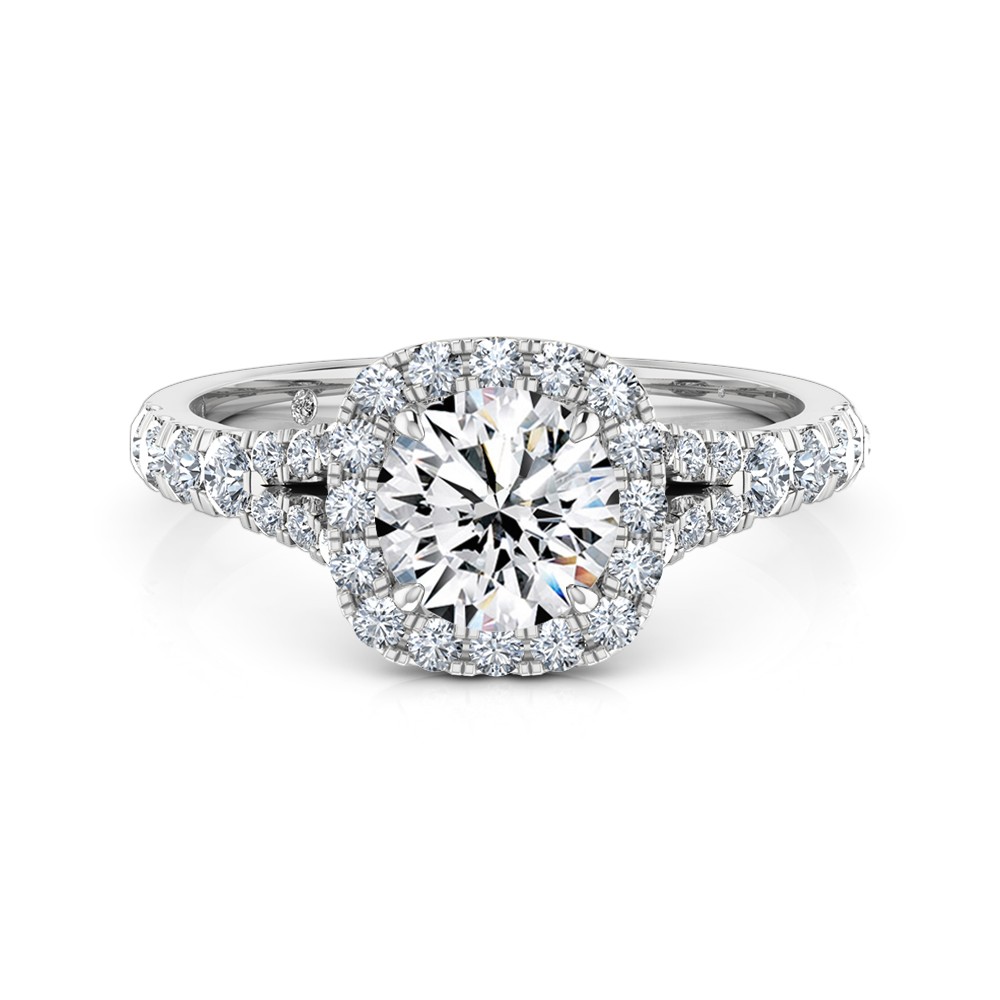 Round Cut Halo Diamond Engagement Ring Platinum