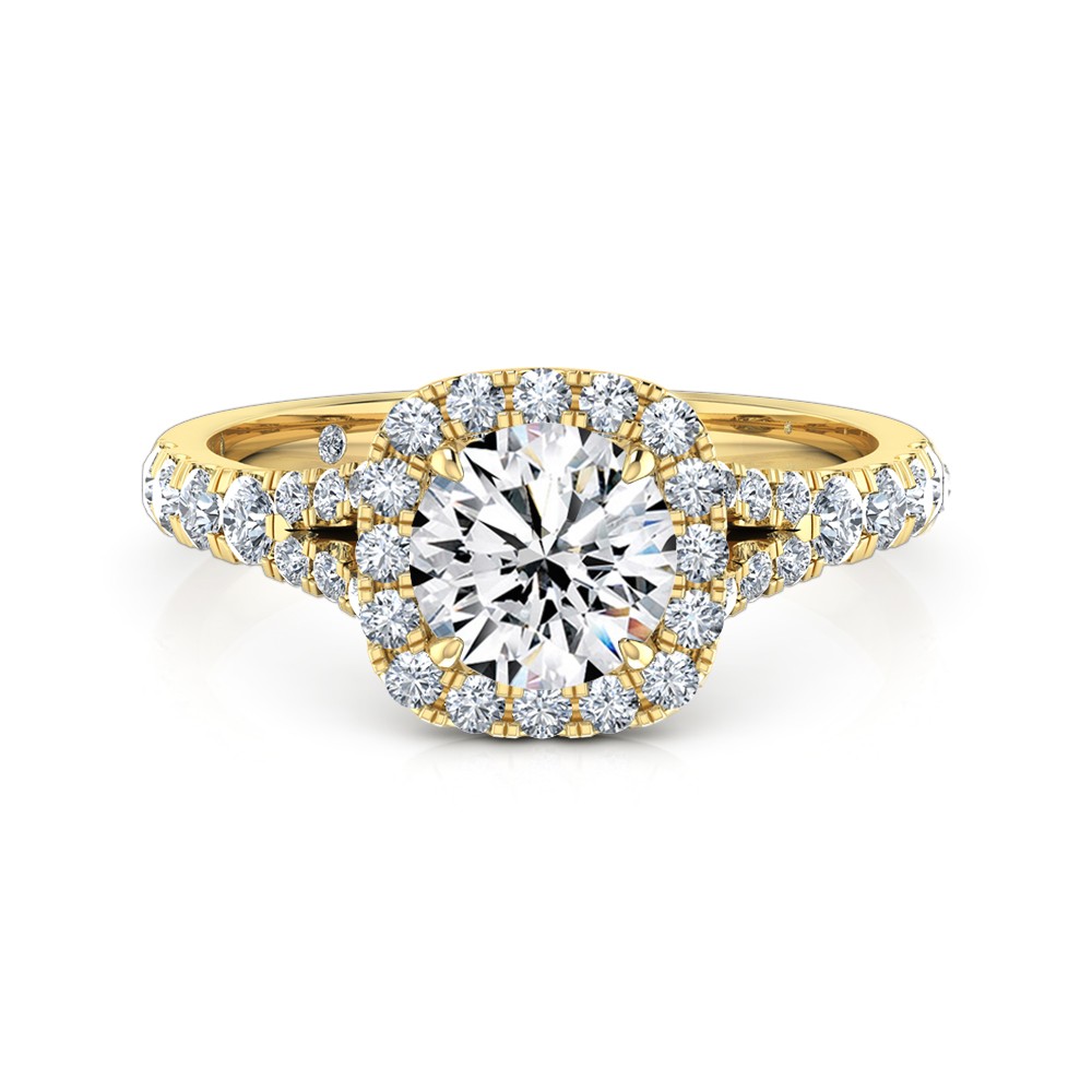 Round Cut Halo Diamond Engagement Ring 18K Yellow Gold