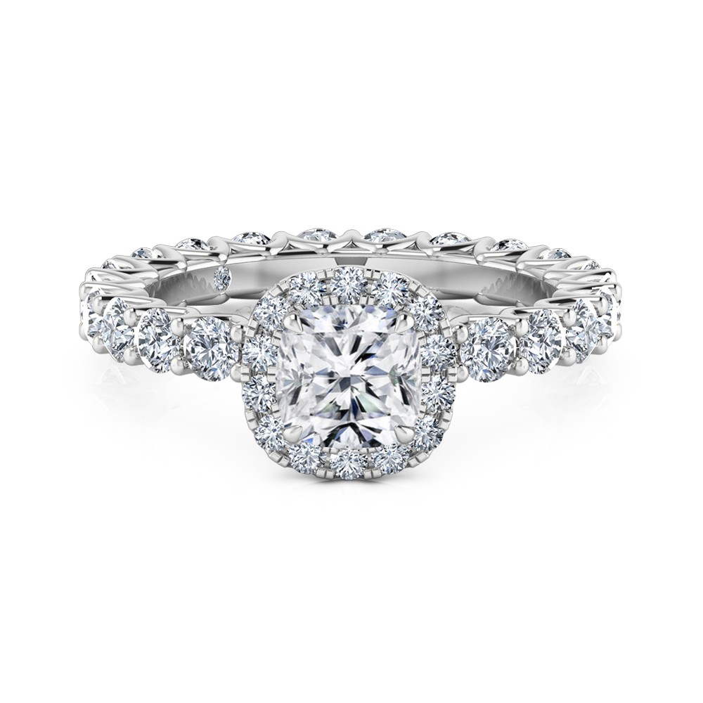 Cushion Cut Halo Diamond Engagement Ring 18K White Gold