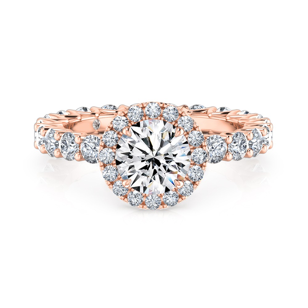 Round Cut Halo Diamond Engagement Ring 18K Rose Gold