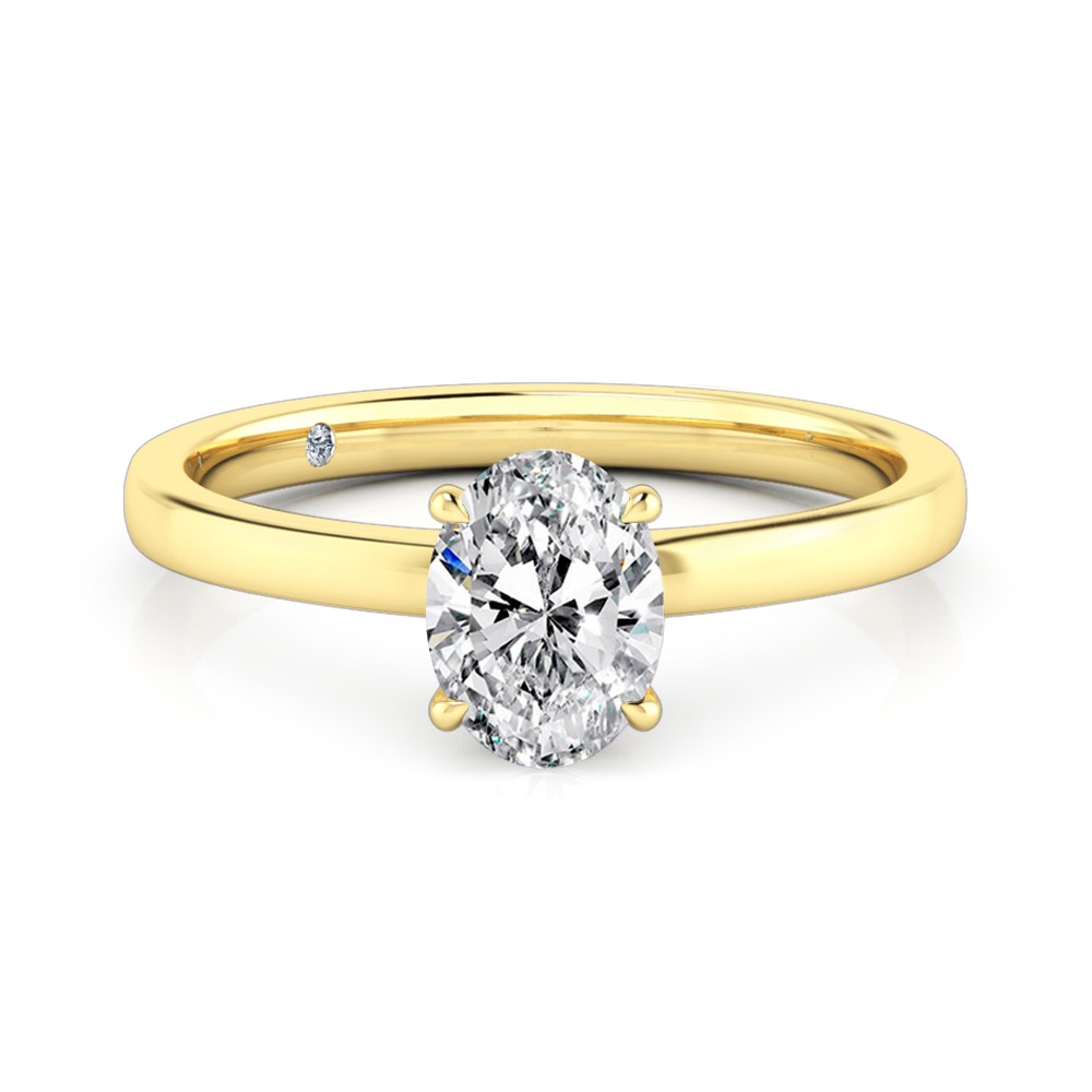 Oval Cut Solitaire Diamond Engagement Ring 18K Yellow Gold