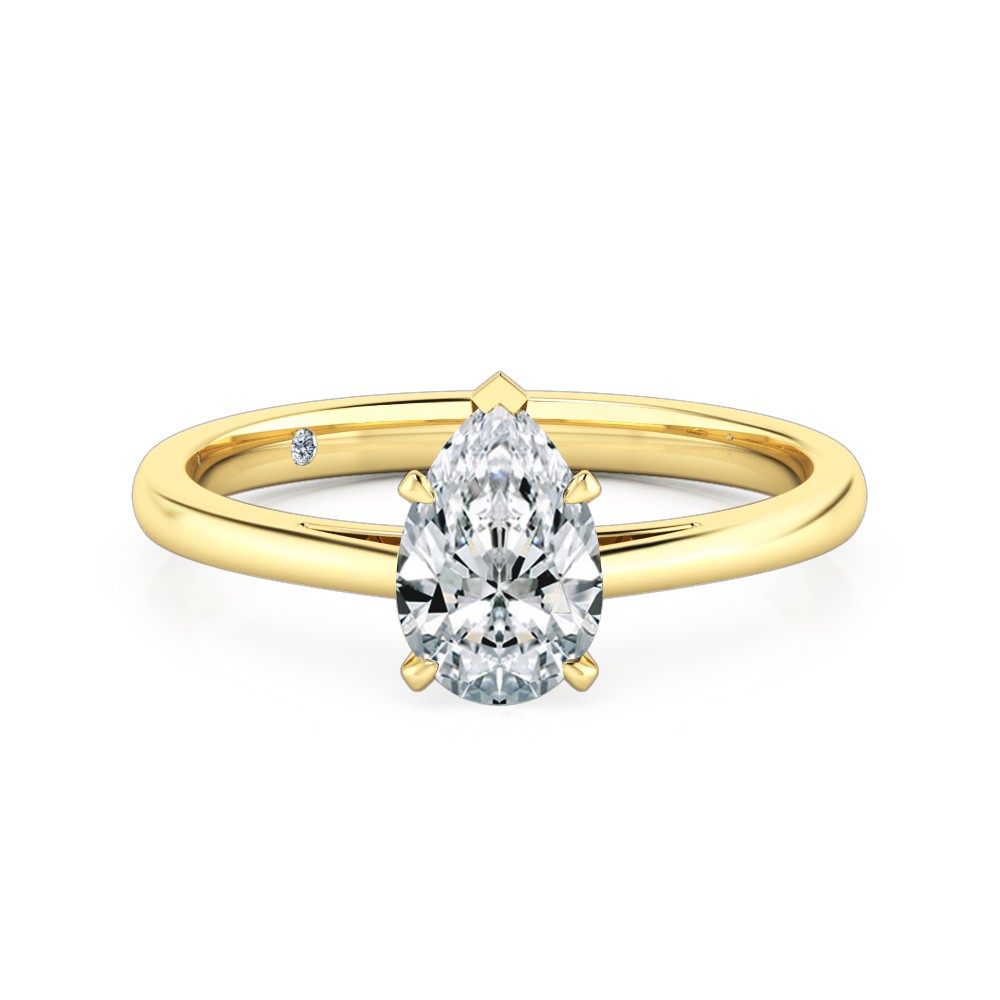 Pear Cut Solitaire Diamond Engagement Ring 18K Yellow Gold