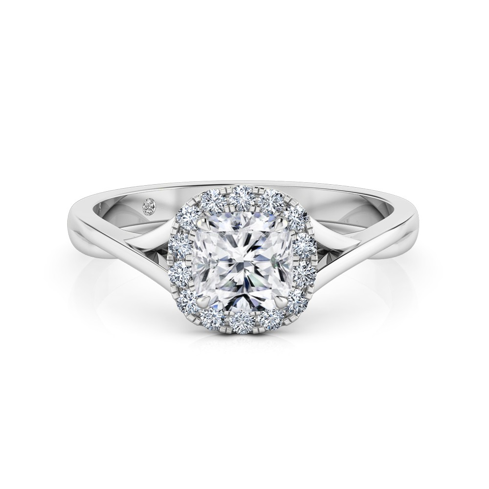 Cushion Cut Halo Diamond Engagement Ring 18K White Gold