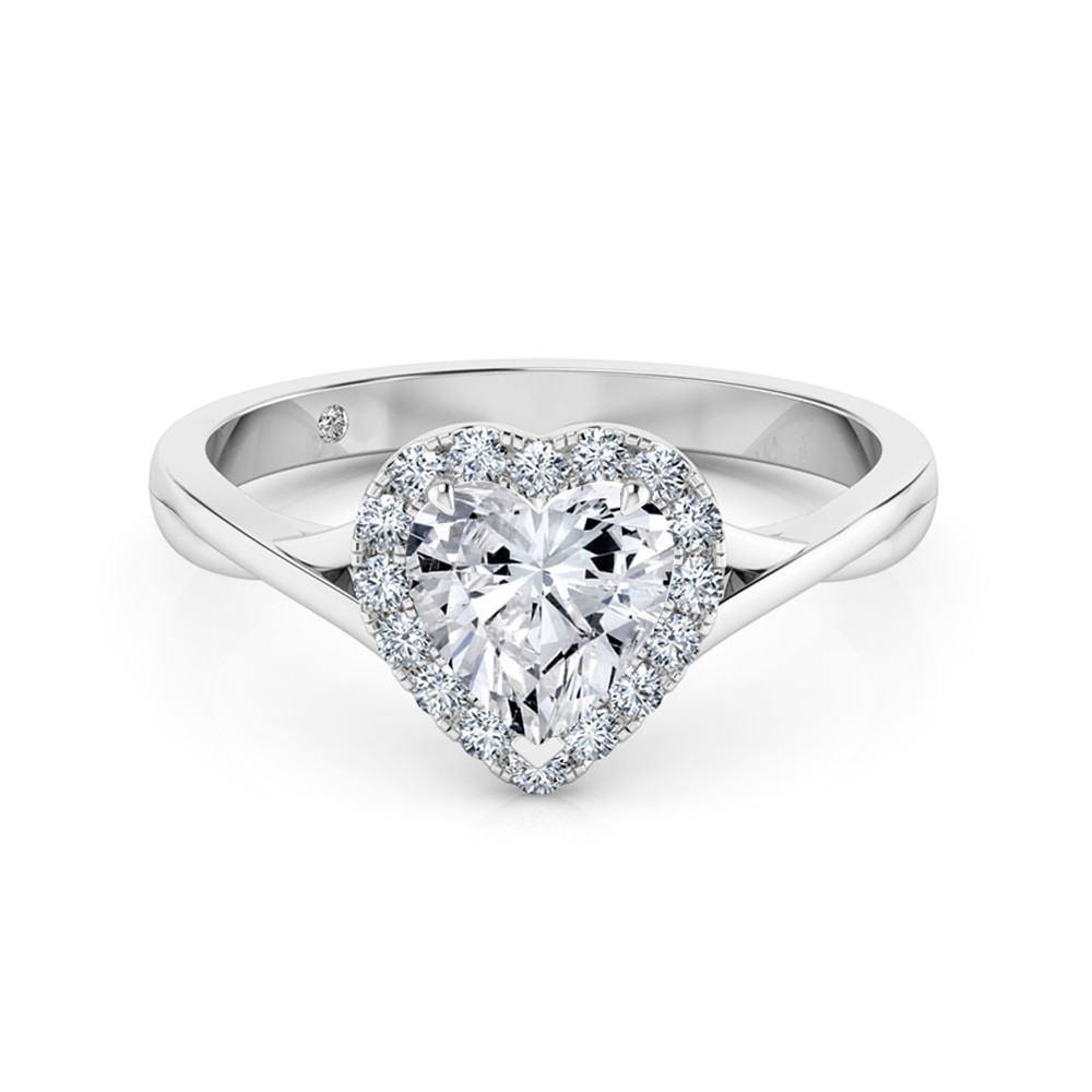 Heart Cut Halo Diamond Engagement Ring 18K White Gold