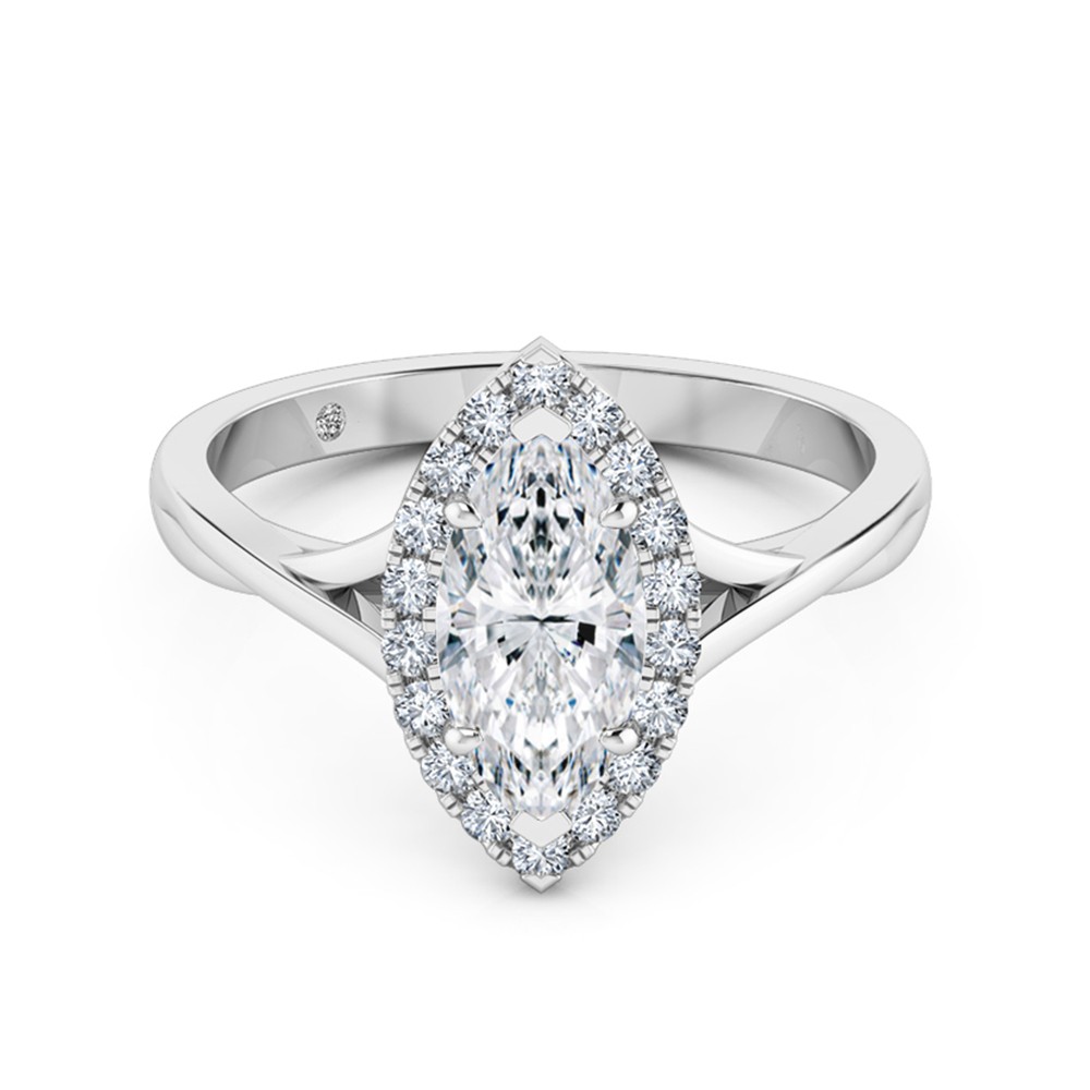 Marquise Cut Halo Diamond Engagement Ring 18K White Gold