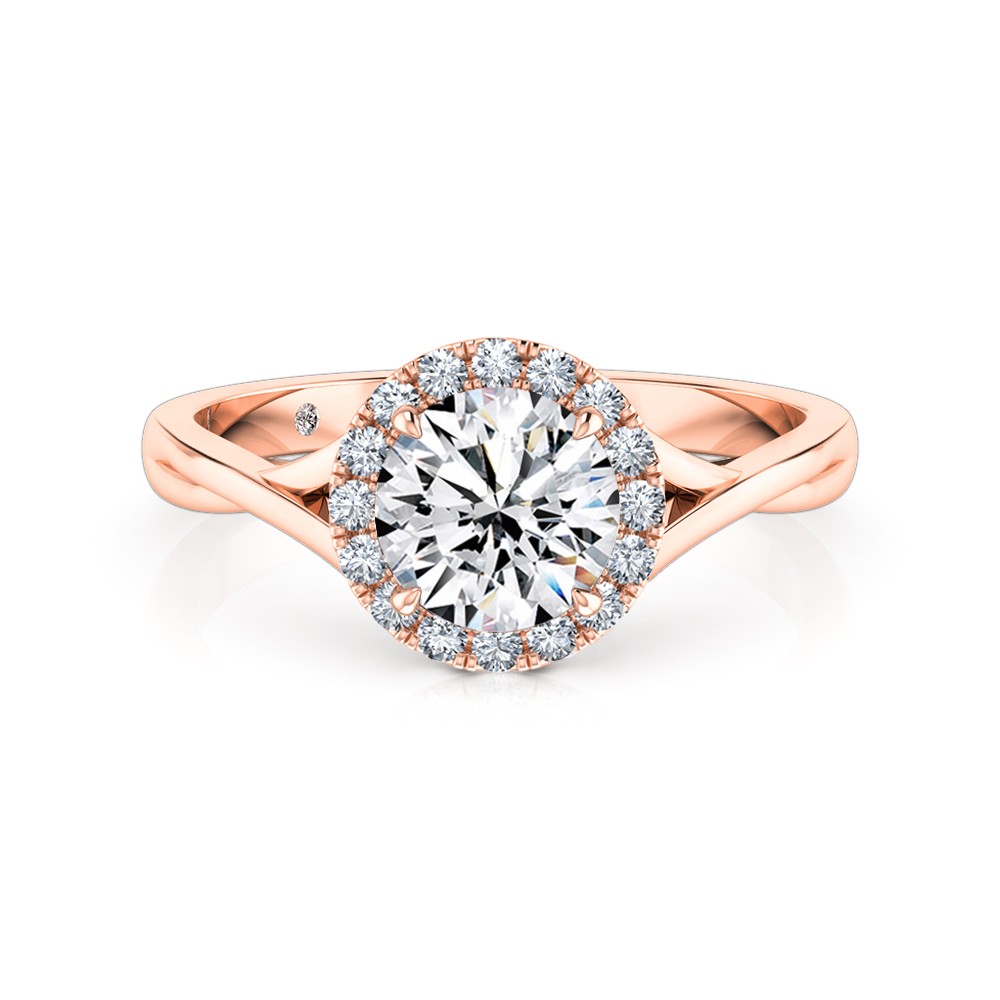 Round Cut Halo Diamond Engagement Ring 18K Rose Gold