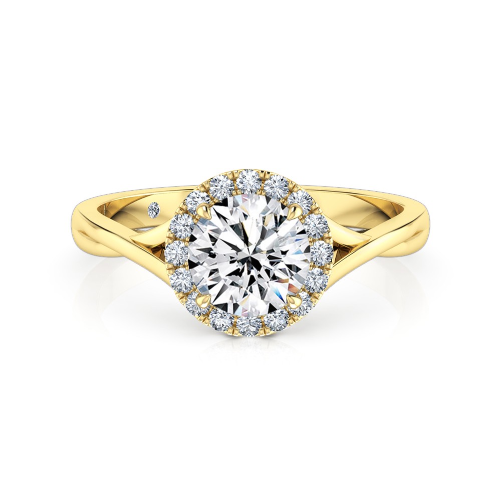 Round Cut Halo Diamond Engagement Ring 18K Yellow Gold