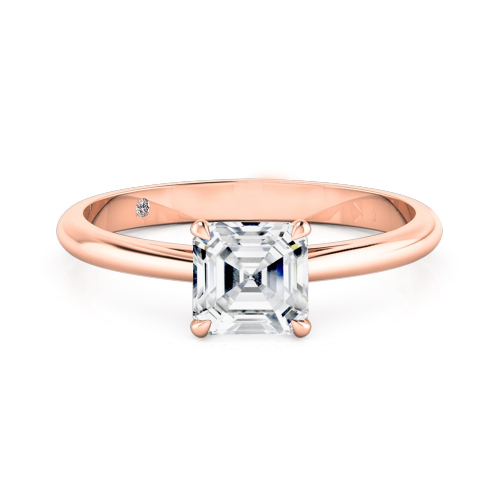 Asscher Cut Solitaire Diamond Engagement Ring 18K Rose Gold