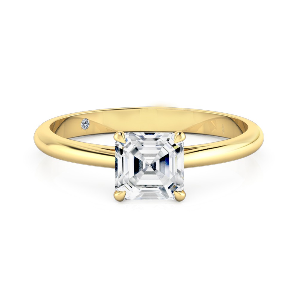 Asscher Cut Solitaire Diamond Engagement Ring 18K Yellow Gold