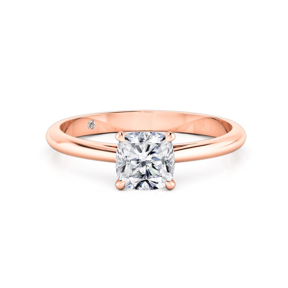 Cushion Cut Solitaire Diamond Engagement Ring 18K Rose Gold