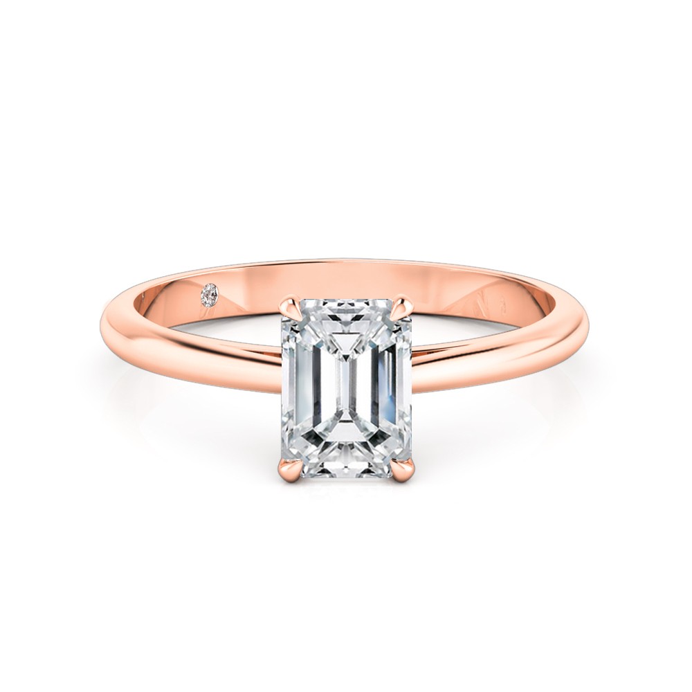 Emerald Cut Solitaire Diamond Engagement Ring 18K Rose Gold