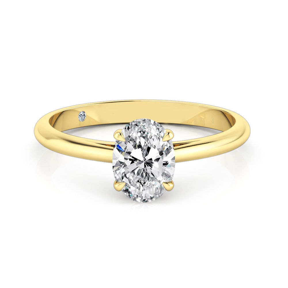 Oval Cut Solitaire Diamond Engagement Ring 18K Yellow Gold