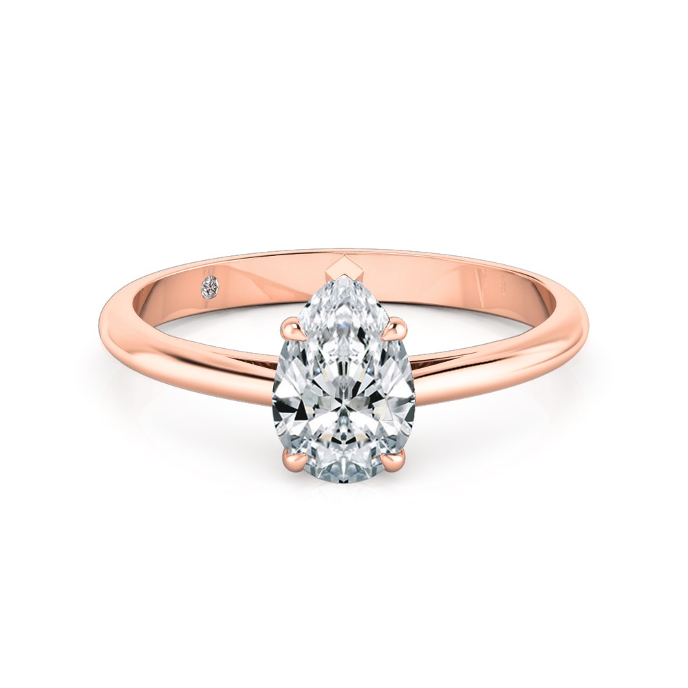 Pear Cut Solitaire Diamond Engagement Ring 18K Rose Gold