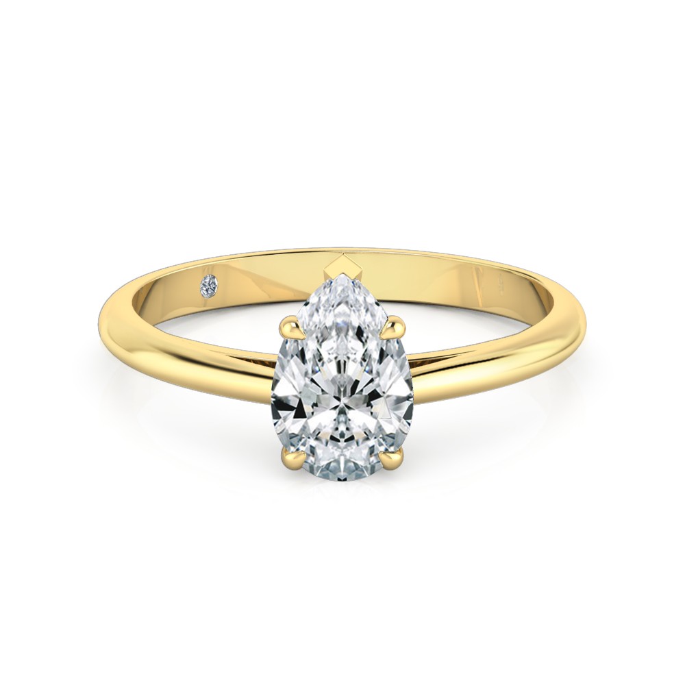 Pear Cut Solitaire Diamond Engagement Ring 18K Yellow Gold