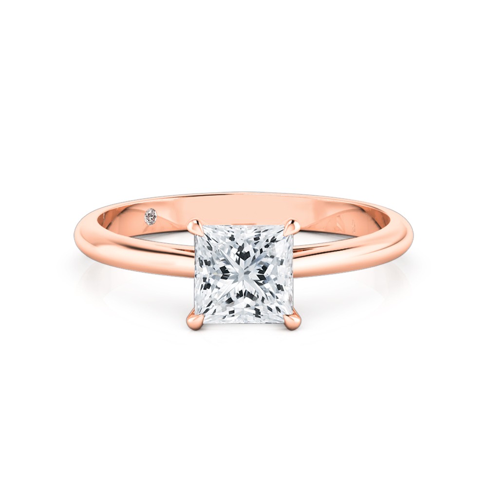 Princess Cut Solitaire Diamond Engagement Ring 18K Rose Gold