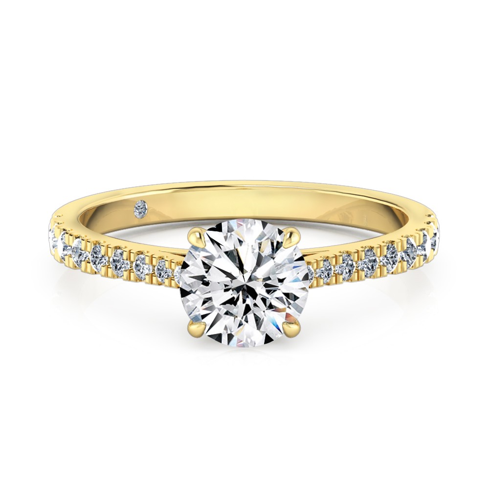 Round Cut Diamond Band Diamond Engagement Ring 18K Yellow Gold