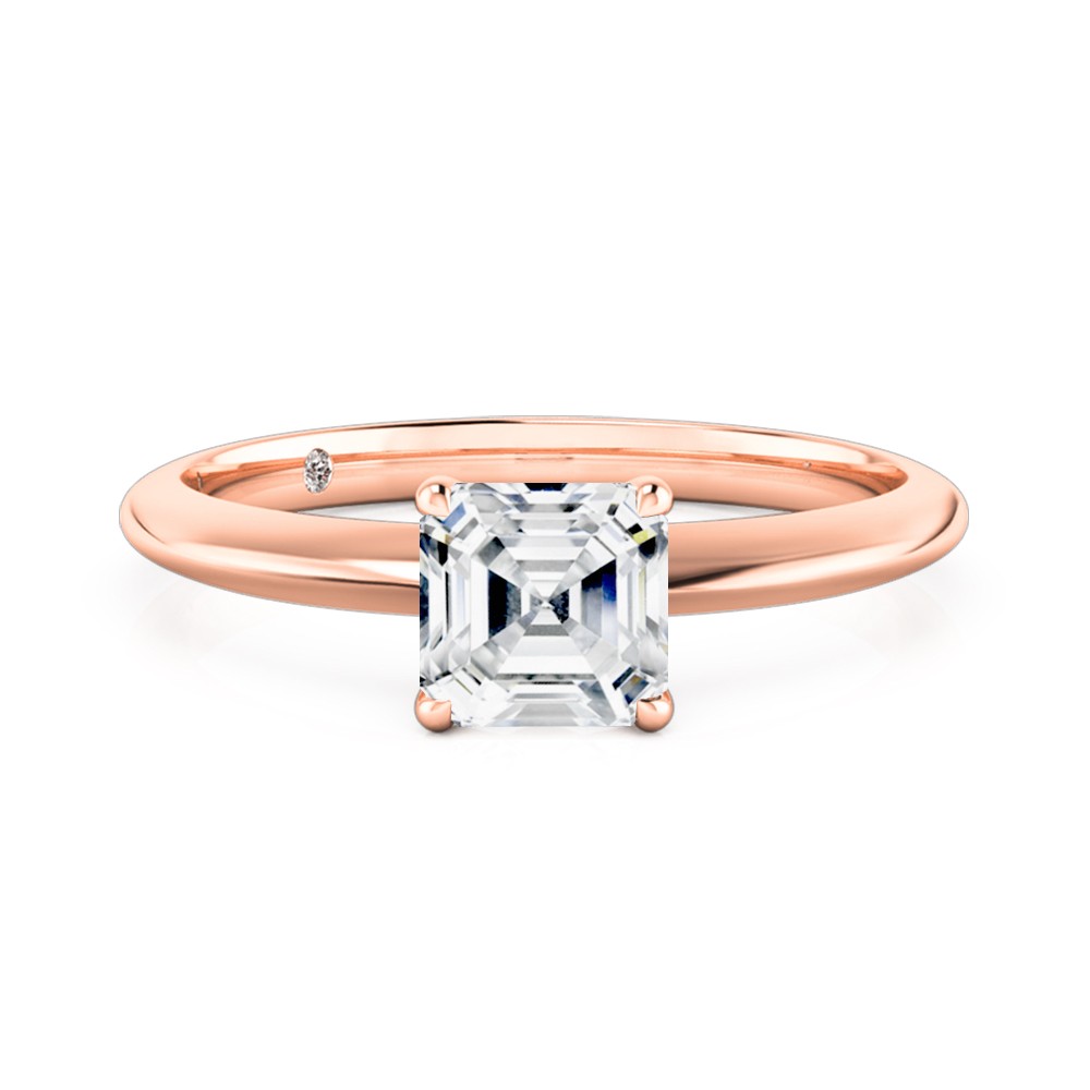 Asscher Cut Solitaire Diamond Engagement Ring 18K Rose Gold