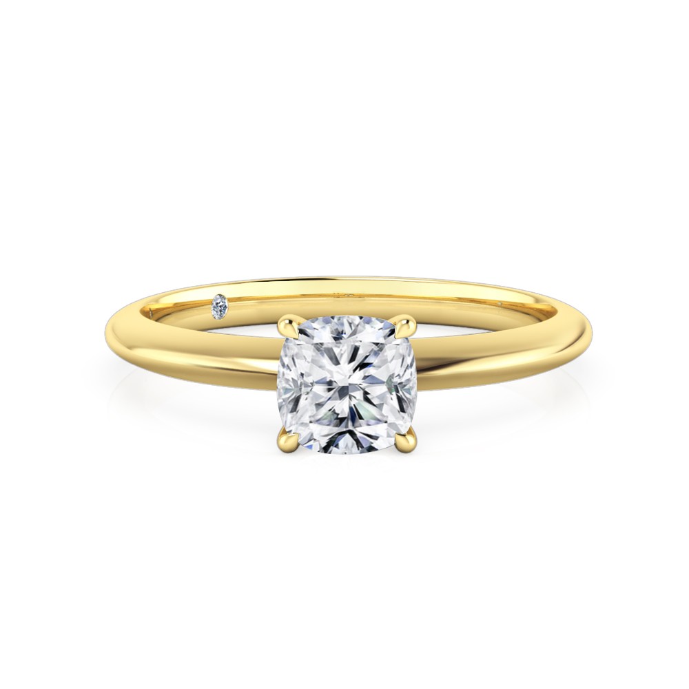 Cushion Cut Solitaire Diamond Engagement Ring 18K Yellow Gold