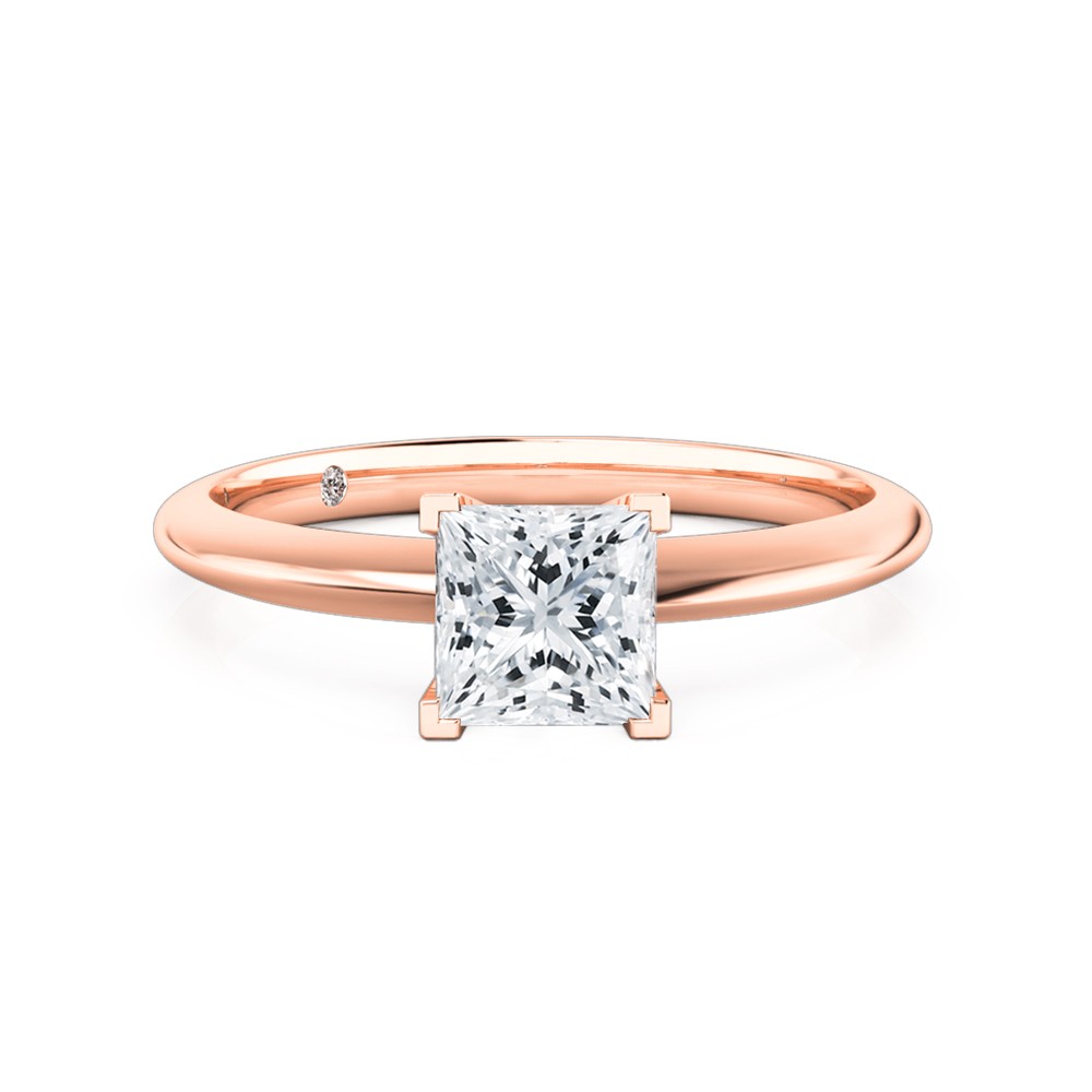 Princess Cut Solitaire Diamond Engagement Ring 18K Rose Gold