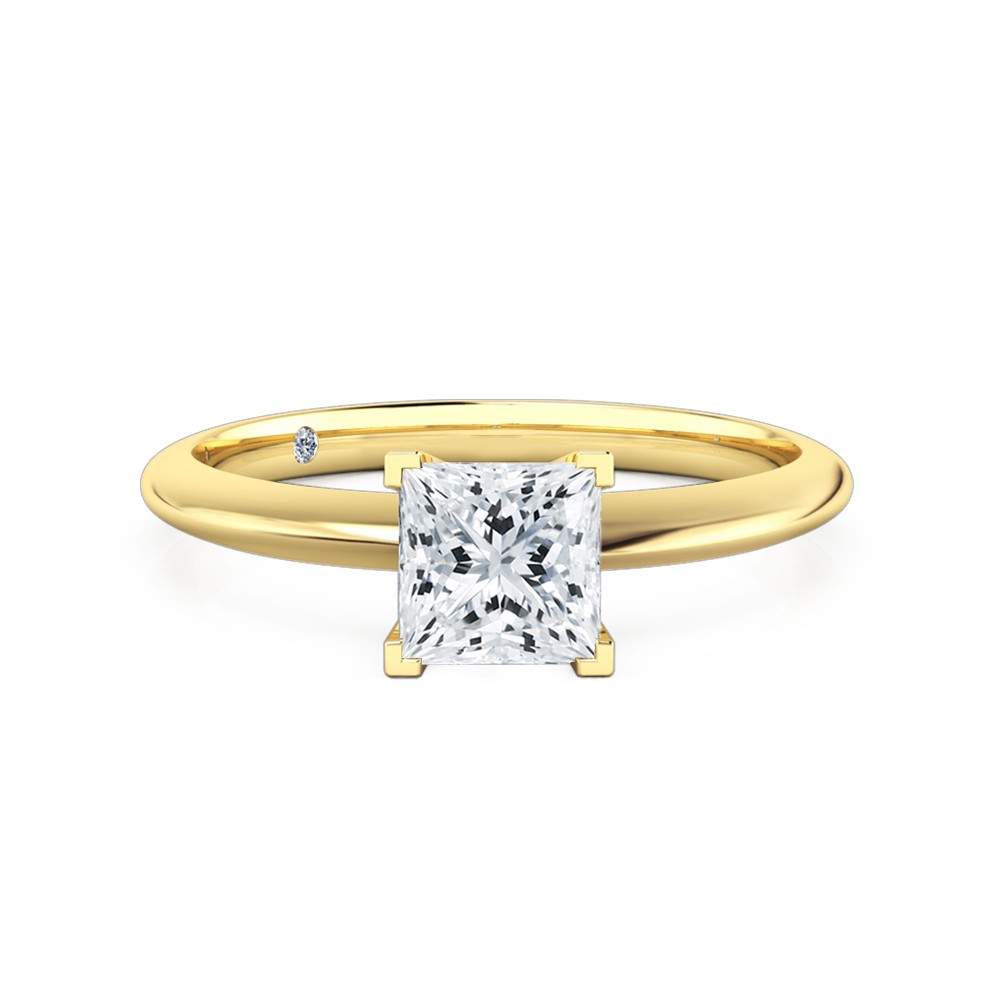 Princess Cut Solitaire Diamond Engagement Ring 18K Yellow Gold