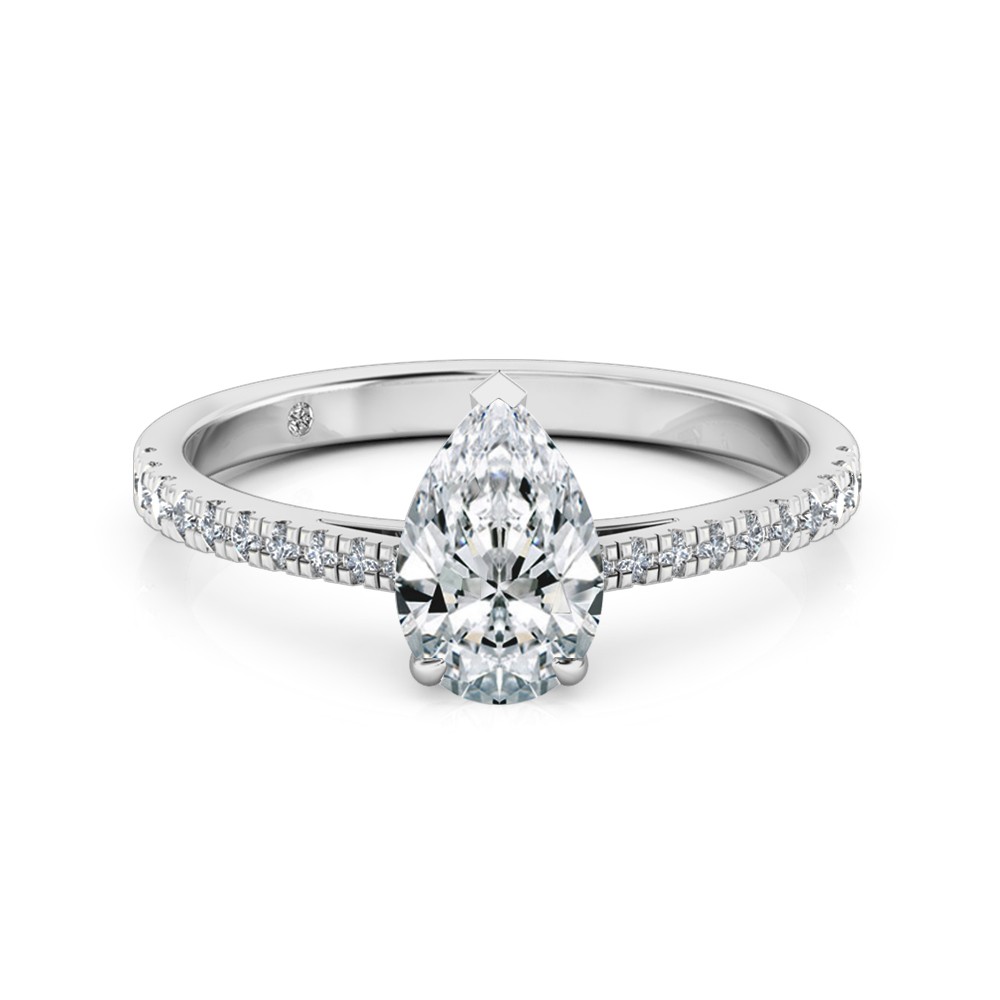 Pear Cut Diamond Band Diamond Engagement Ring 18K White Gold