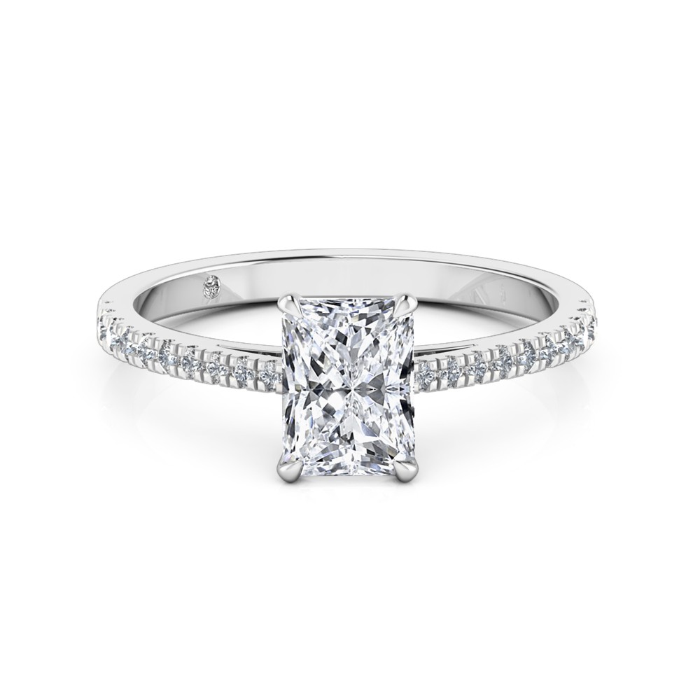 Radiant Cut Diamond Band Diamond Engagement Ring 18K White Gold