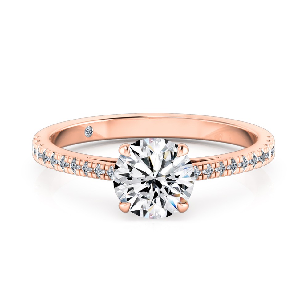 Round Cut Diamond Band Diamond Engagement Ring 18K Rose Gold